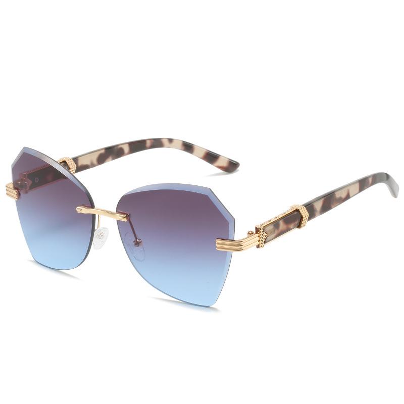 Весенние безободковые женские солнцезащитные очки с отделкой, модные солнцезащитные очки, многоугольные очки женские