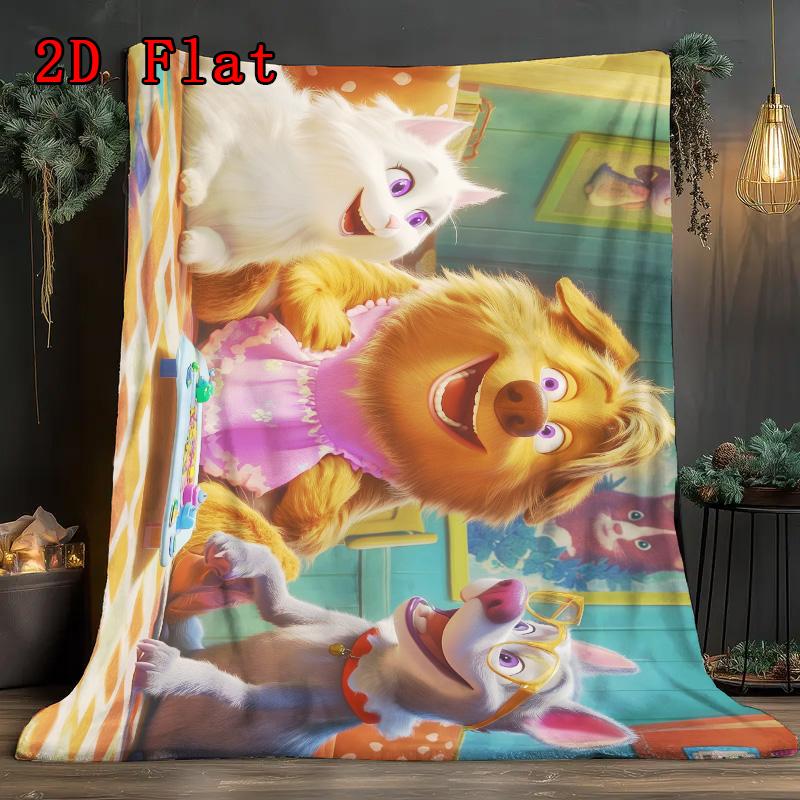 Cartoon cat and dog 2D Flat Pattern Flannel Blanket High quality All Seasons Warmth and Comfort Perfect for Christmas Gifts.MMT0918341