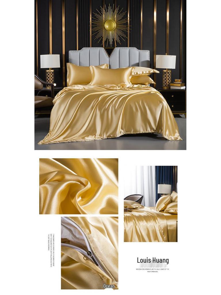 Japanese Style Silky Solid Color Bedding Set - Includes Sheet and Two Pillowcases for a Cool, Nude Sleeping Experience In Summer.
