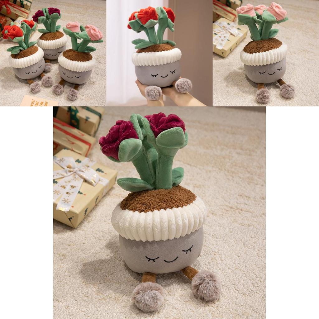 Plush Rose Flower Pot Plant Decor With Soft Pp Cotton For Living Room Ornament