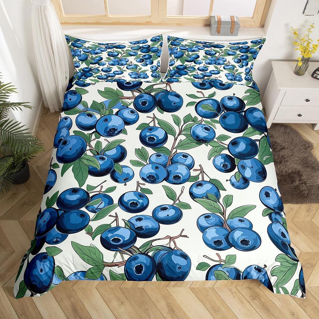 Blueberries Duvet Cover Sets Queen King Lightweight Quilt Covers Bedroom Decor Farmhouse Summer Fruits Bedspread Covers No Quilt