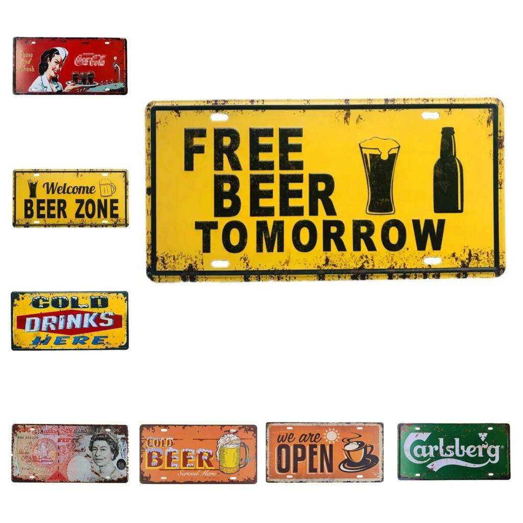 Metal Tin Sign Car License Plate Beer Beach USA Art Poster Shabby Plaque Iron Poster Pub Wall Sticker Decor