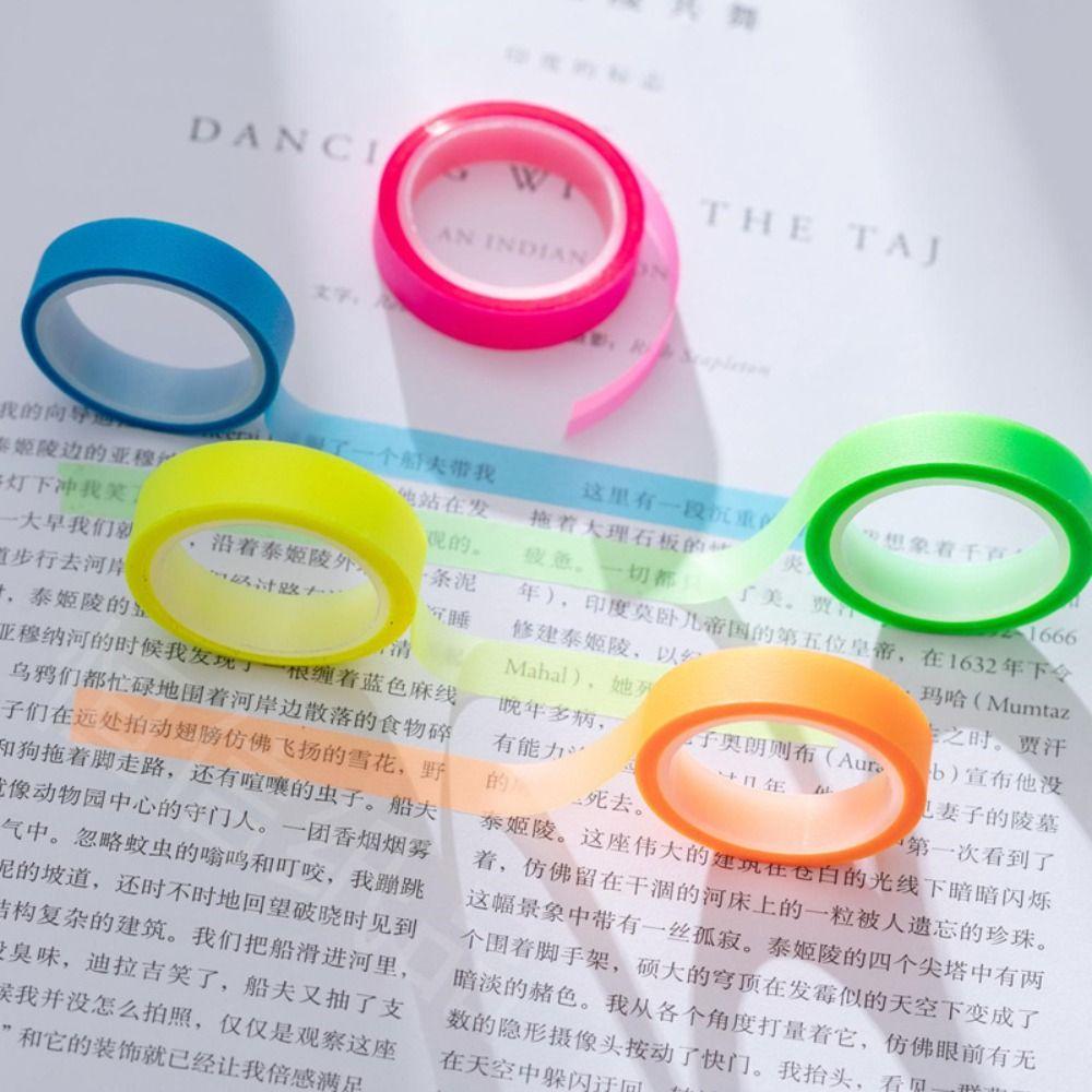 5 Rolls Highlighter Sticker PET Marking Sticker Fluorescent Index Tabs School Office Supplies