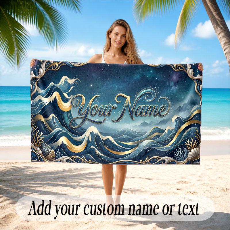 Octopus Sea Life Theme Soft Beach Towel Personalized Custom Name Text Towel Portable for Beach Pool Travel