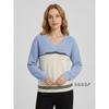 2026 Color Block V Neck Sweater Loose Fit Pullover Knit Top Women