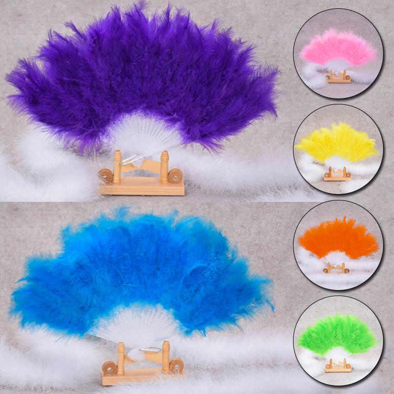 1PC Dance Props Classical Women Showgirl Home Decorative Fluffy Feather Fans Folding Fans Hand Fan Wedding Party