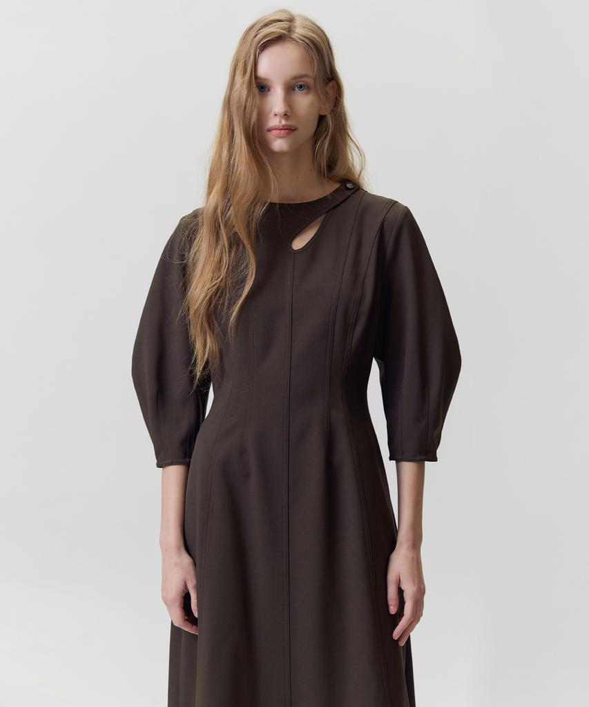 Hawaii Ha Kim [Atelier] Long Sleeve Balloon Dress_Brown
