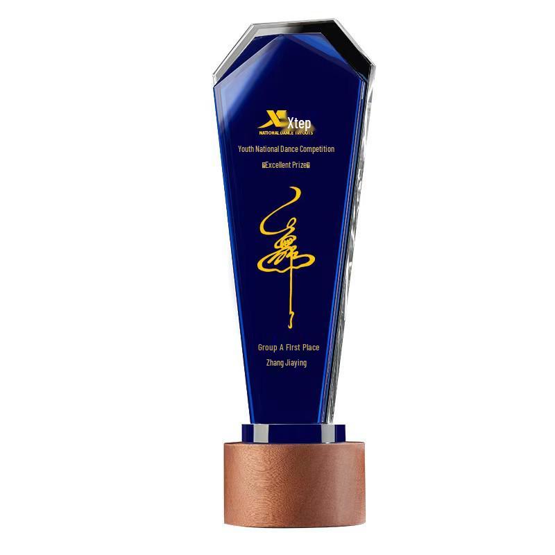 Engraved Wooden Crystal Trophy - Creative Gift for Outstanding Employee Awards