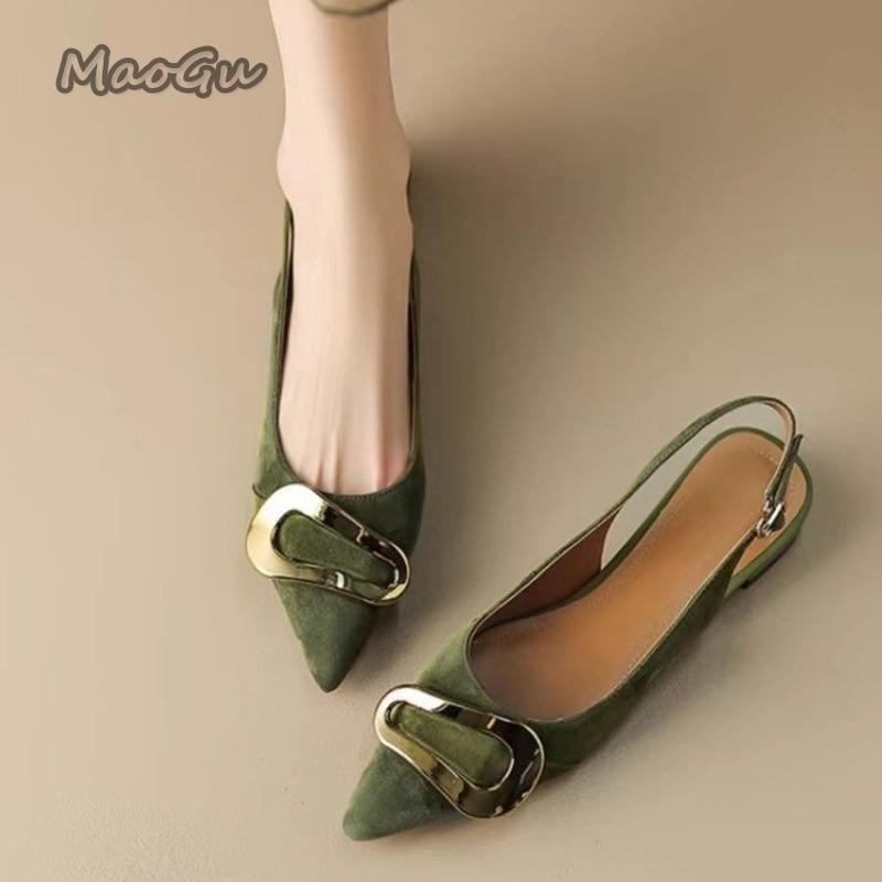 Suede Women Shoes Pointed Toe Sandals 2025 Summer Slingback Dress Shoes Casual Slip On Pumps Low Heel Chaussure Femme