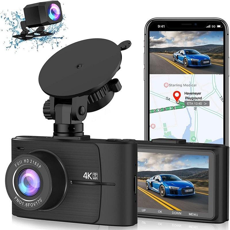 3-дюймовый IPS видеорегистратор GPS WIFI автомобильный видеорегистратор с двумя камерами для автомобиля спереди 4K и сзади 1080P Угол HD ночное видение