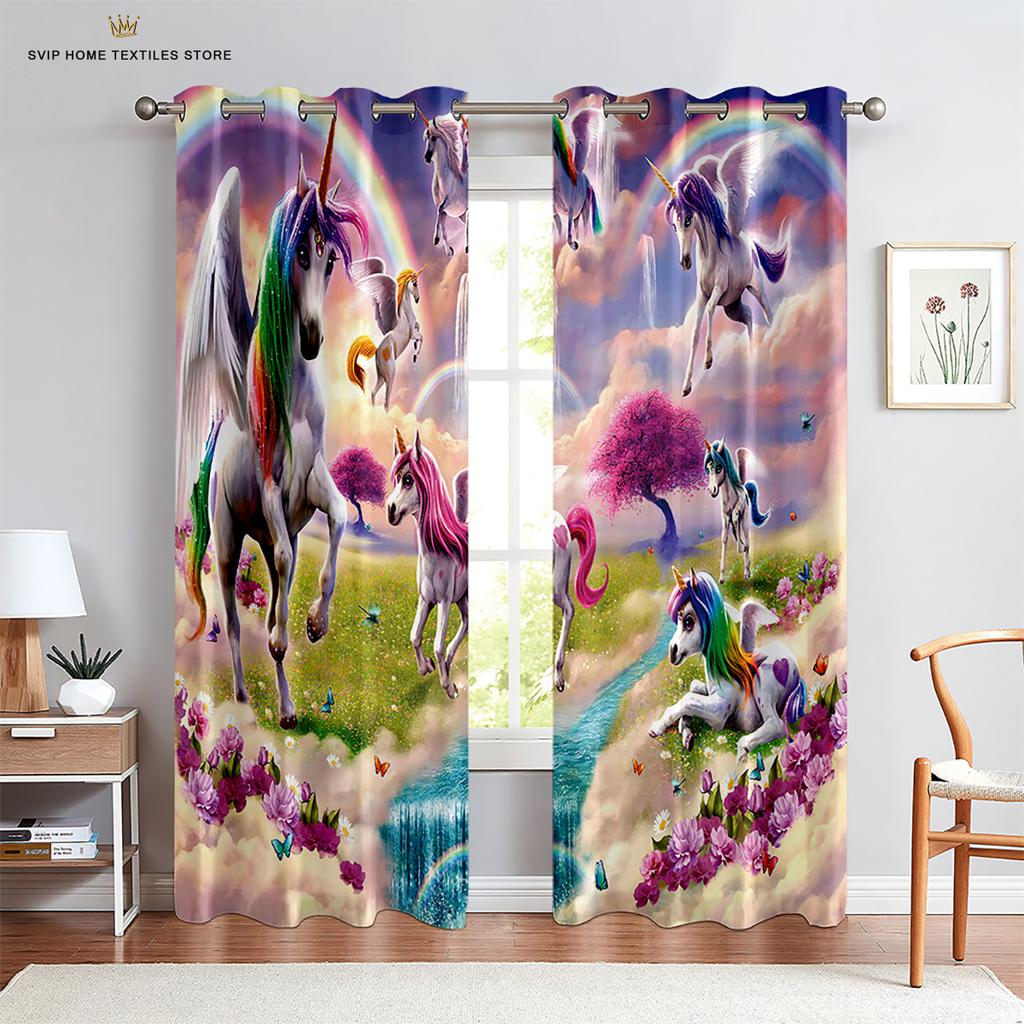 Cartoon Cute Unicorn Windows Curtains for Living Room Child Bedroom Window Treatment Blinds Kitchen Curtains