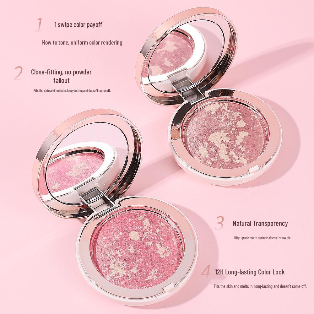 Палетка запеченных румян YZS в корейском стиле для скульптурирования лица – Мелкий жемчужный шиммер и осветляющий румянец с микро-золотыми акцентами.