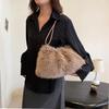 Luxury Furry Shoulder Bag Solid Color Soft Tote Bag Large Capacity Fluffy Clutch Bag