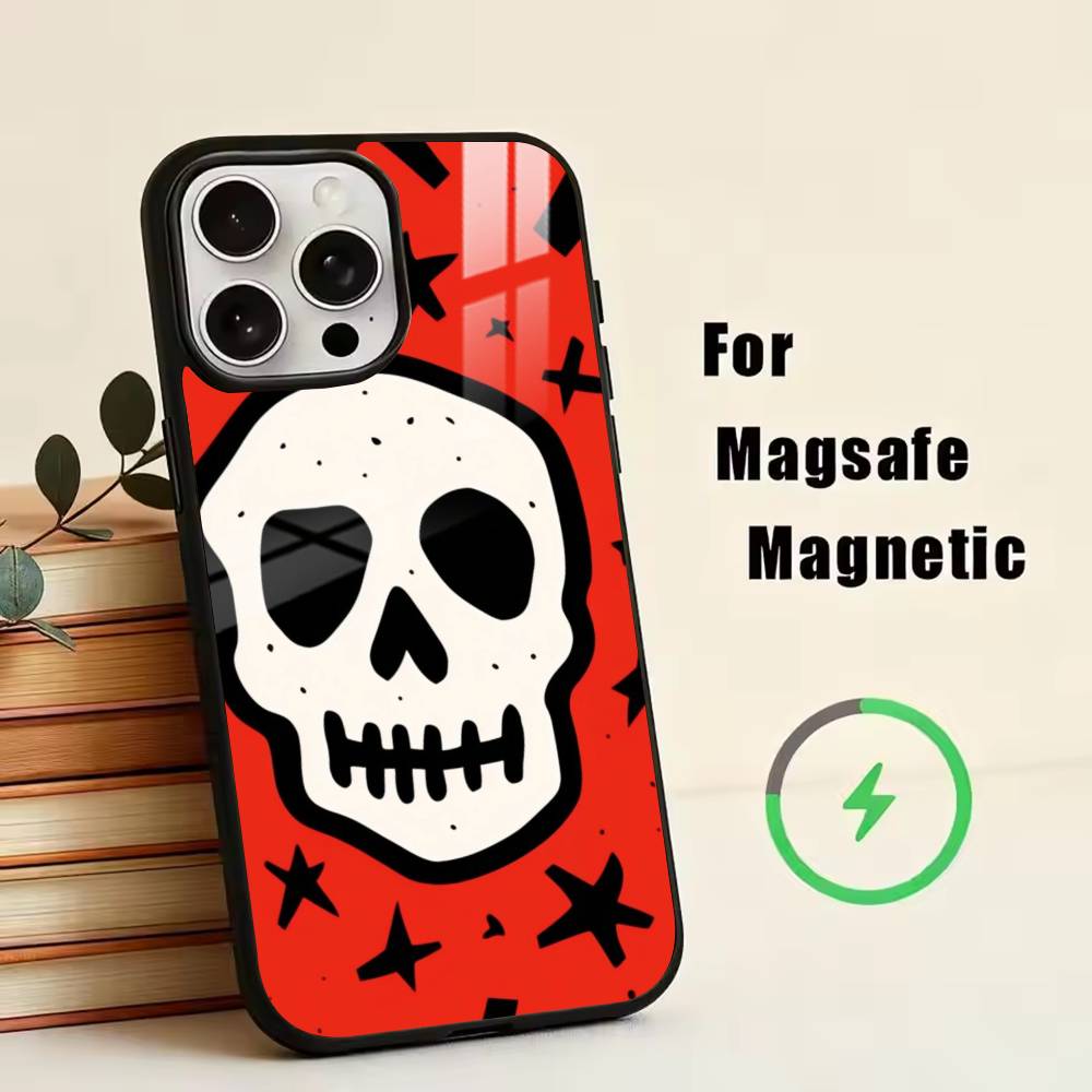 D-Skull Design Phone Case For iPhone17,16,15,14,13,12,11 Plus,Pro Magnetic For Magsafe Wireless Charging