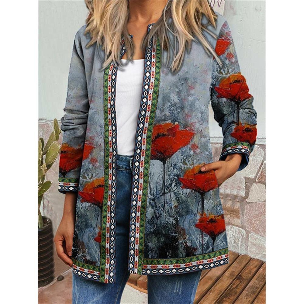 GMXIA Осень-зима винтажный этнический стиль принт большой размер куртка кардиган женская одежда