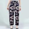 Women Summer Ice Silk Floral Printed Wide Leg Pants Elastic High Waist Casual Loose Cropped Pants