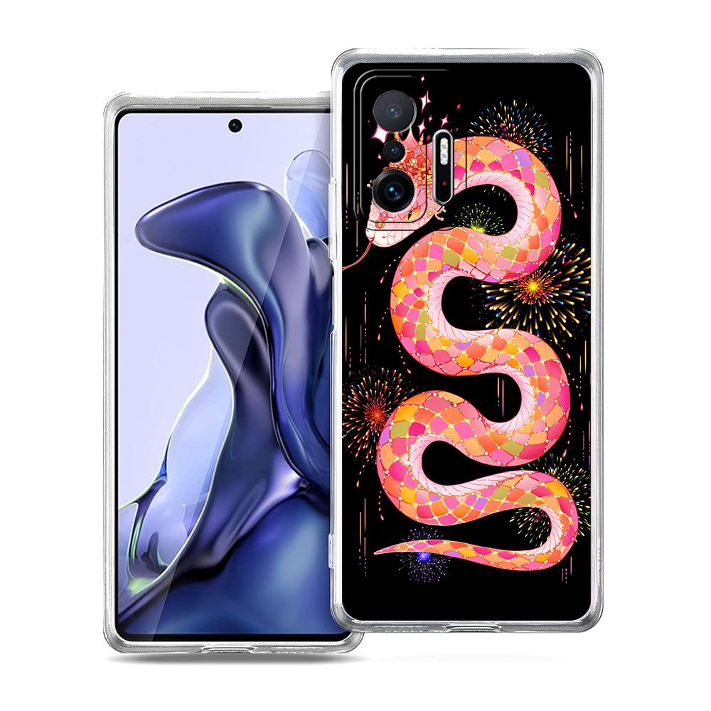 Прозрачный чехол для телефона для Xiaomi Mi 14 13 12 11 Ultra 13T 12T 11T Poco X3 NFC F3 F6 Pro Lite 5G Мягкий ТПУ корпус Змея Новый год