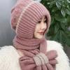Outdoor Warm Balaclava Hat Scarf Set Autumn Winter Hooded Scarf Women Trendy Warm Cloak Knitted Earflap Hat