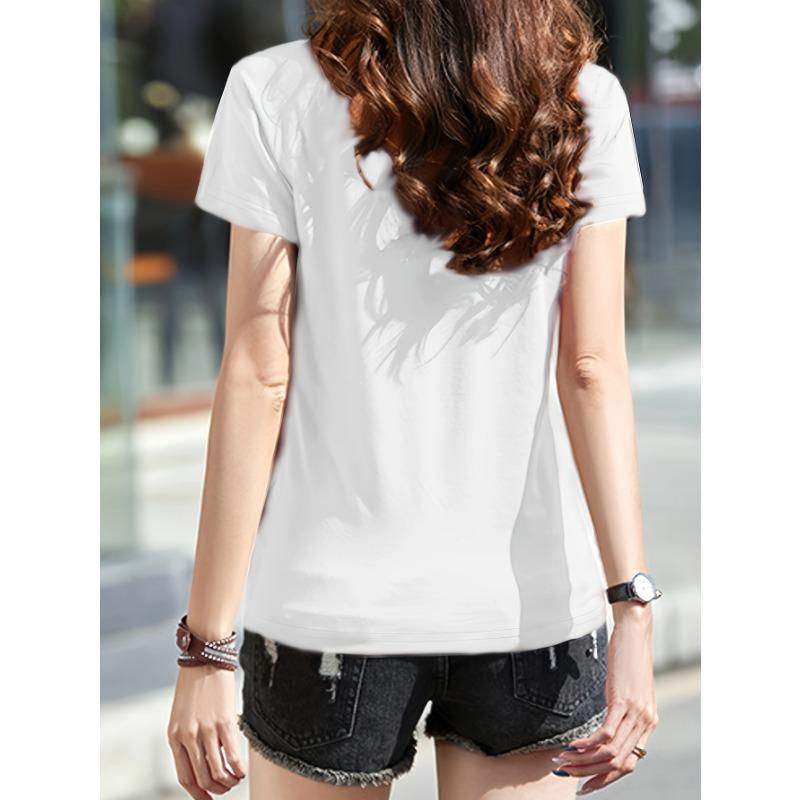 Женская повседневная модная летняя белая футболка с V-образным вырезом