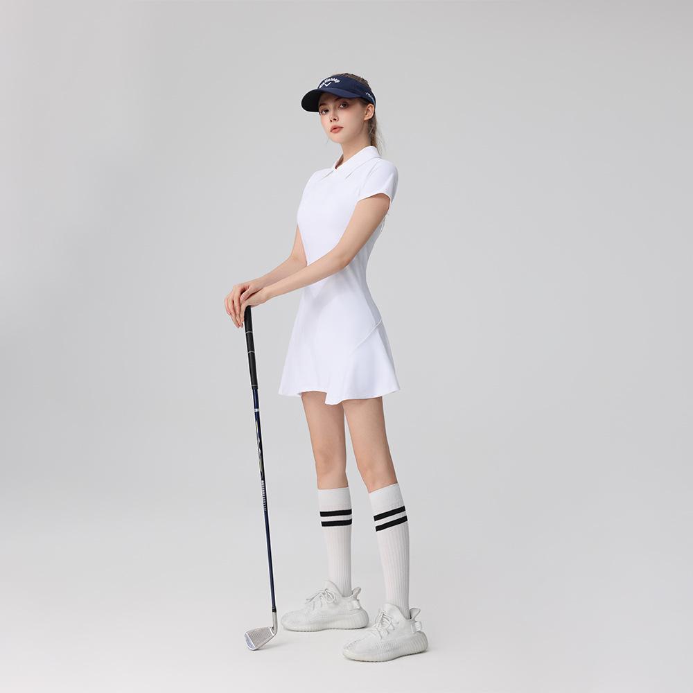 Женское платье-поло для тенниса и гольфа Bingse с нагрудными вкладышами и шортами - Приталенный крой, короткий рукав