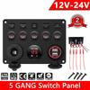 Dual USB Socket 5 Gang Switch Panel 12V/24V LED Voltmeter Power Outlet ON-OFF Toggle For Car  Car