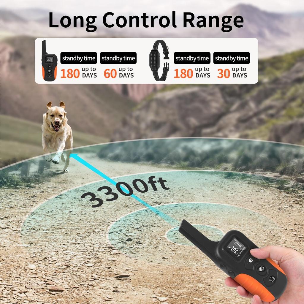 Ошейник для дрессировки собак No Shock 3300 футов с дистанционным управлением, вибрирующий, 9 тонов, сильная вибрация, IPX7, водонепроницаемый, перезаряжаемый, останавливающий лай