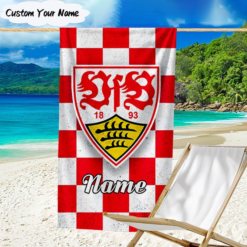 1PC Custom Name Beach Towel Stuttgart Crest Art Beach Towel, Suitable for Camping, Travel, Beach Accessories, Super Absorbent, Family Gift