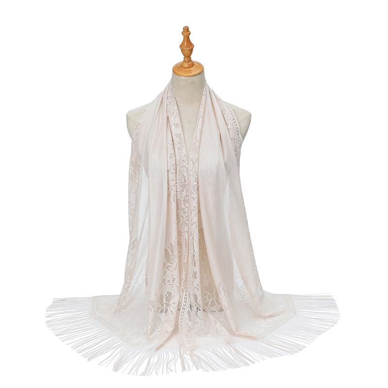 Кружева ажурный шелковый хиджаб шарф с кисточками - однотонная шаль для женщин