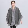 Lining Velvet Poncho Women Faux Rabbit Fur Collar Cape Big Pendulum Dovetail Cardigan Winter Cloak Knitted Warm Thick Coat