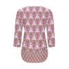Women's Fashionable Casual Pleated Round Neck Casual Floral Print Seven Quarter Sleeved T-shirt Top