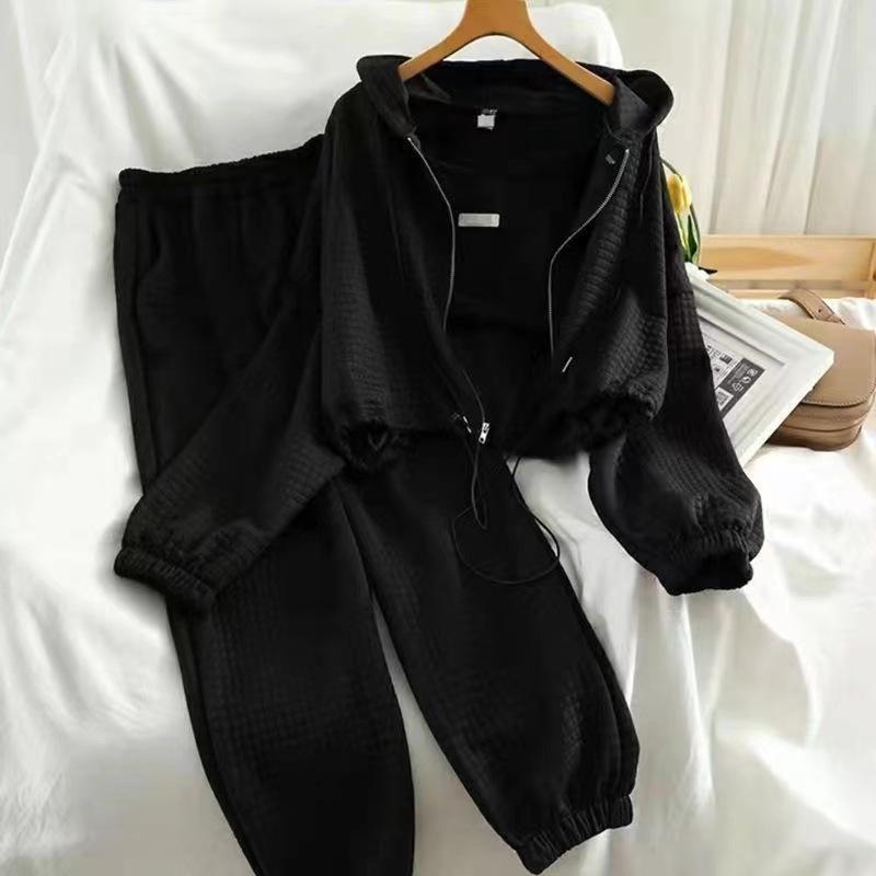 Женский ретро повседневный спортивный костюм-тройка 2024: Куртка, джоггеры и топ