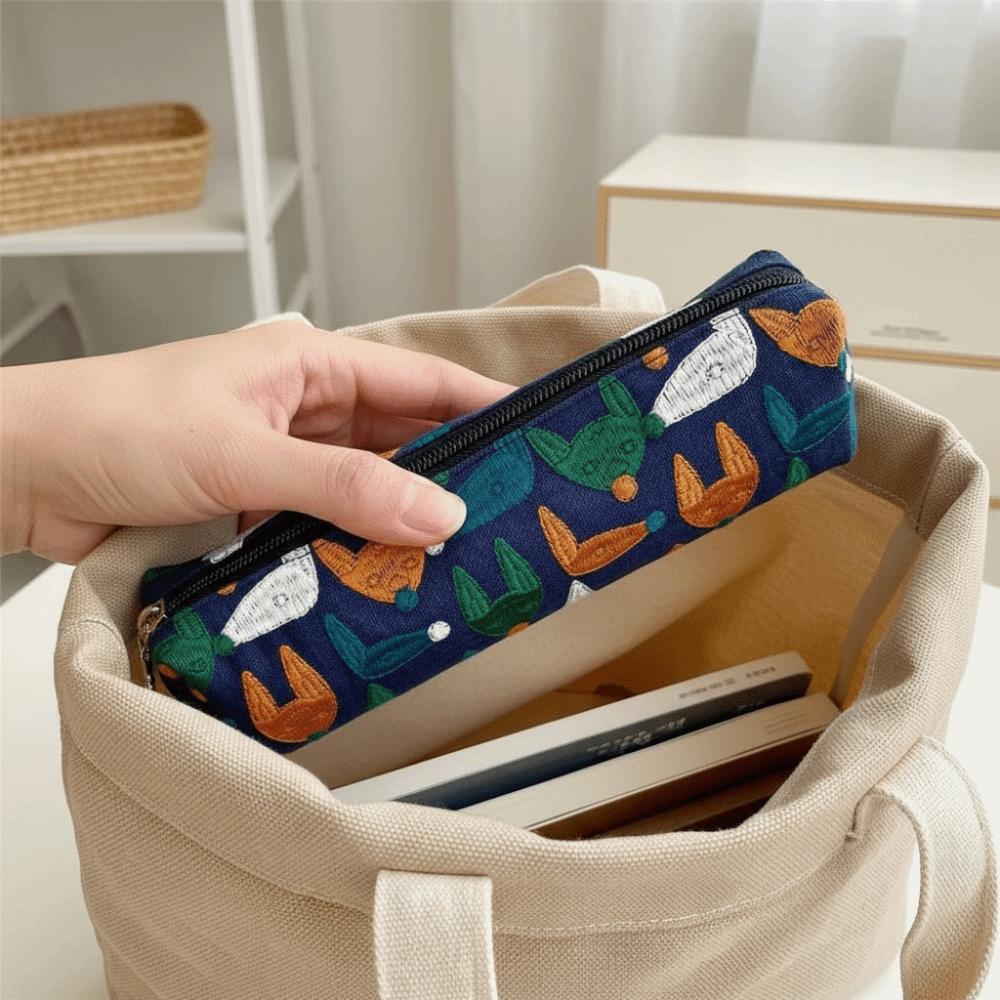 Print Korean Style Pen Bag Flower Pencil Pouch Fashion Embroidered Pencil Case School