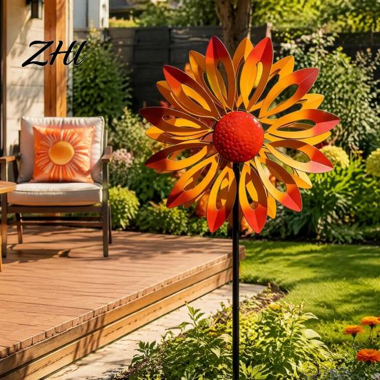 Metal Wind Spinner for Balcony Flower Spinner, 29.5" with Stake, Outdoor Decorative Garden Rust Resistant Windmill Yard Lawn Patio Decoration Home