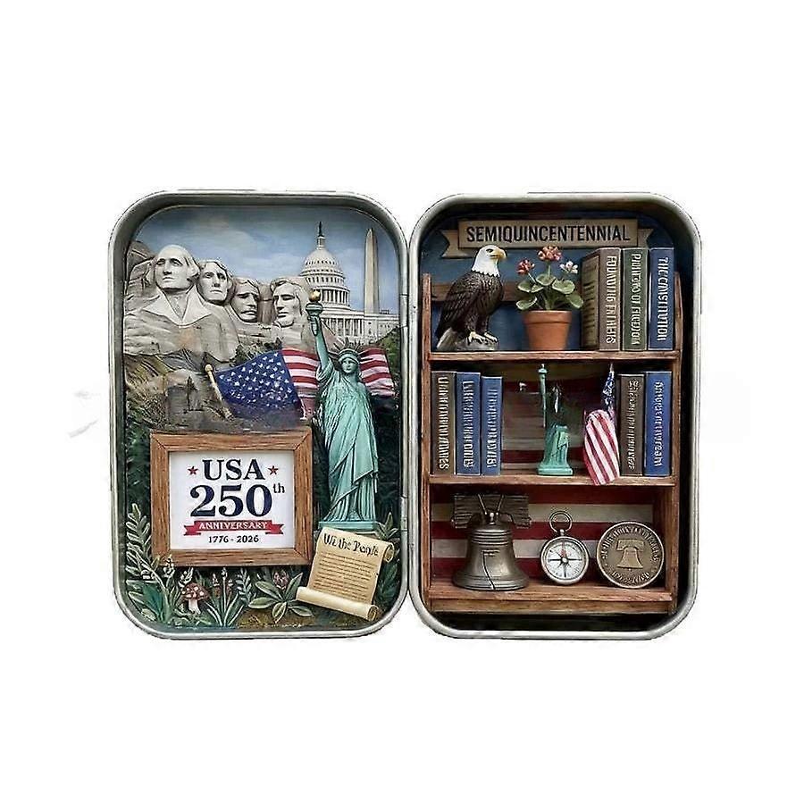 US 250th Anniversary Miniature 3D Tin Jar, Patriotic America 250 Years Souvenir with Statue of Liberty & US Flag, 1776-2026 Collectible Decor