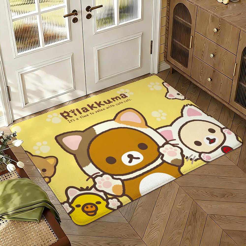 Милый мультяшный R-Rilakkuma Классический коврик для пола Мягкий Утолщенный Нескользящий Спальня Гостиная Прихожая Домашний декор Фланелевые коврики