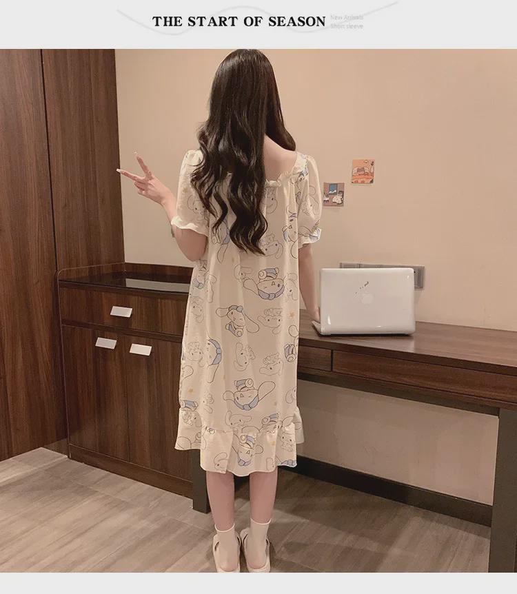 Ночная рубашка с короткими рукавами и нагрудной подкладкой 2024 года – Милый хлопковый облачный стиль в стиле мультяшной принцессы