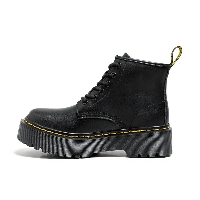 [Customized] Boots Black Leather Thick-soled Martin Boots Medium Boots Sweet Cool Martin Boots Women's British Leather Boots