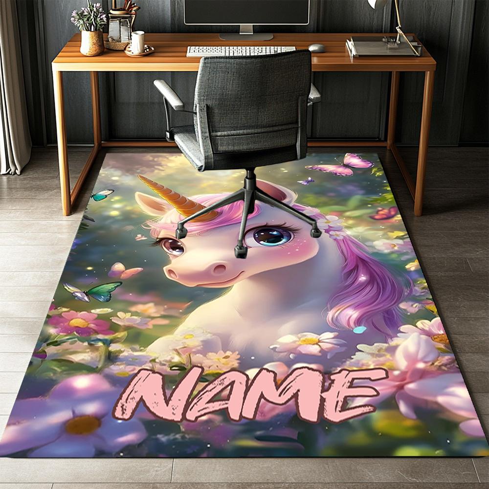 Custom Name Unicorn Printed Carpet,Rug for Office Chair Living Room Bedroom Kitchen Room Decor Gifts.