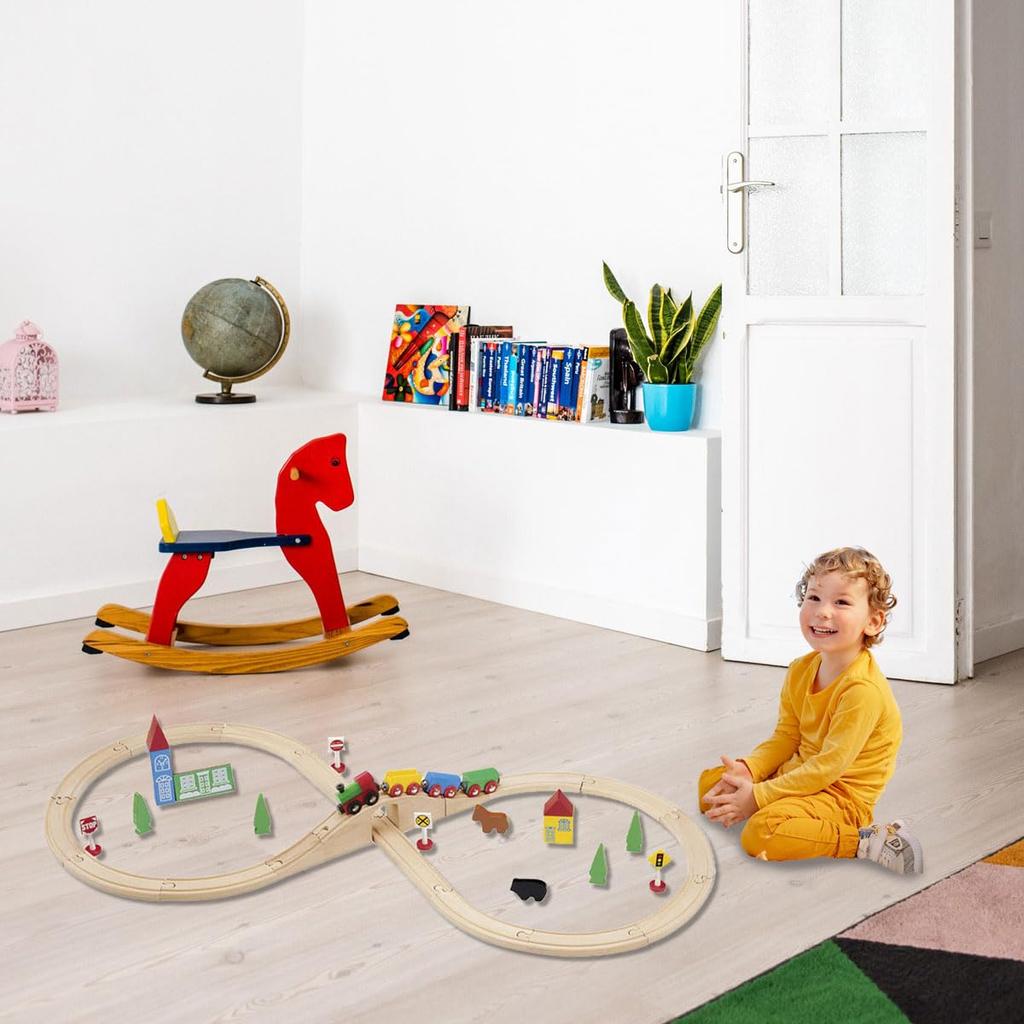 Деревянные рельсы, простые и легкие в сборке, набор для игры в восьмерку, звуковой набор для железнодорожного переезда, игрушечный поезд Maxim, обучающая игрушка в подарочной упаковке