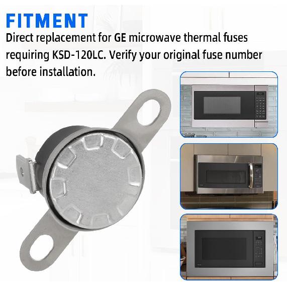 KSD-120LC Microwave Thermal Fuse Replacement for GE Microwaves for WB27X1127 120℃ Normally Closed