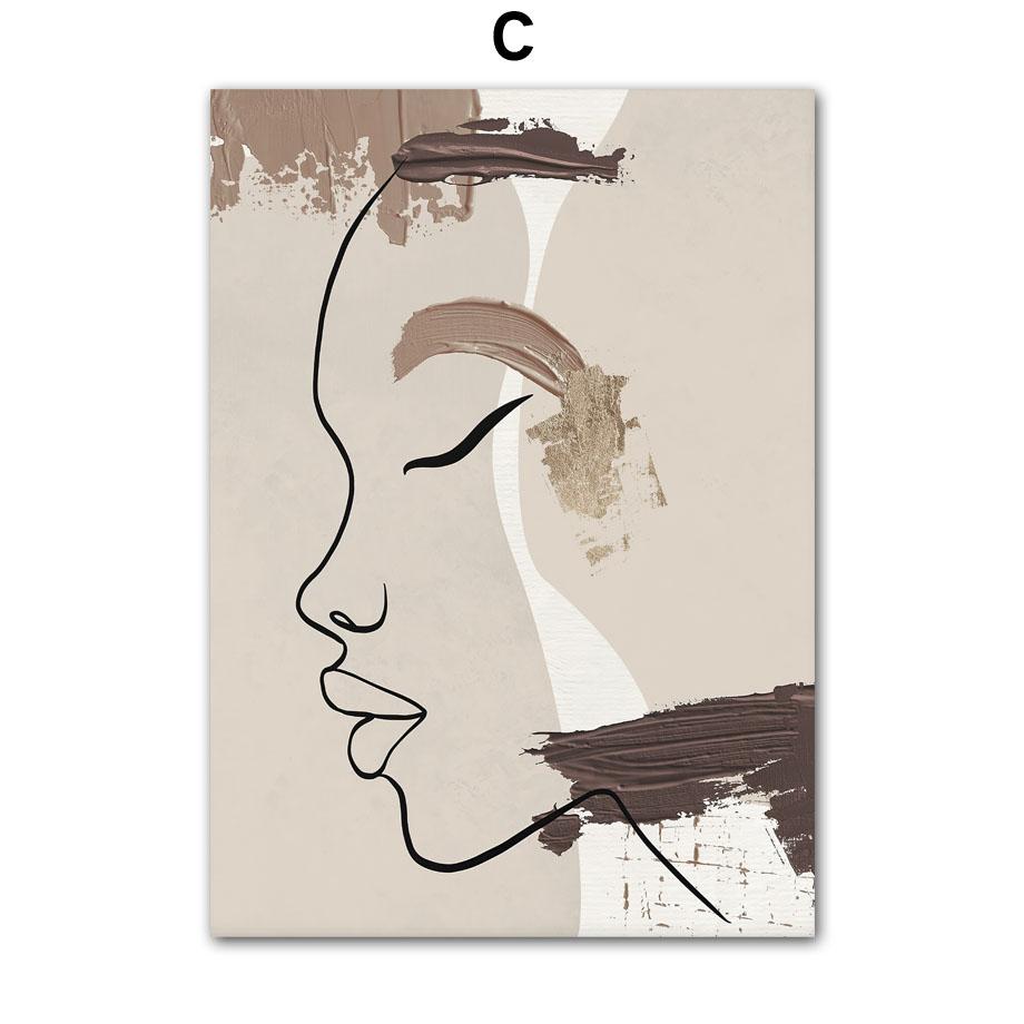 Абстрактные линии, лицо девушки, бохо, геометрия, современный декор для гостиной, постеры и принты, настенная живопись на холсте, настенная картина для дома, бар