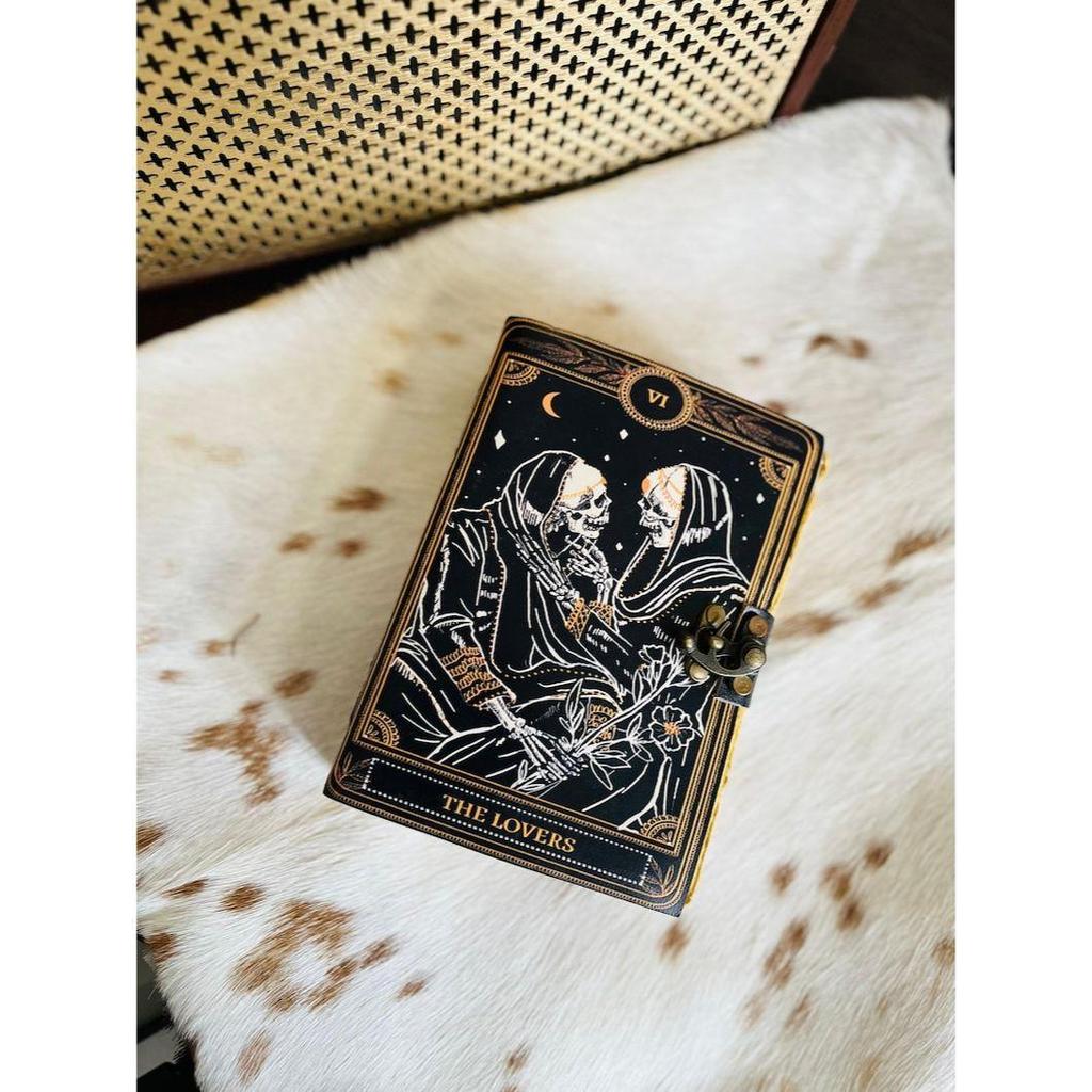 Книга Заклинаний Кожаный Журнал Деклейд Бумага Гримуар Печатный Журнал Влюбленные Блокнот Таро Спираль Готический блокнот Череп любовника