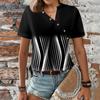 Жен. Футболка Футболка С принтом Пуговицы С короткими рукавами Повседневные Выходные Мода V-образный вырез Обычный Топ