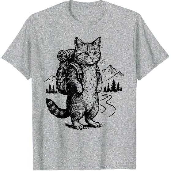 Funny Outdoor Tee Hiking Cat Backpacking Animals T-Shirt