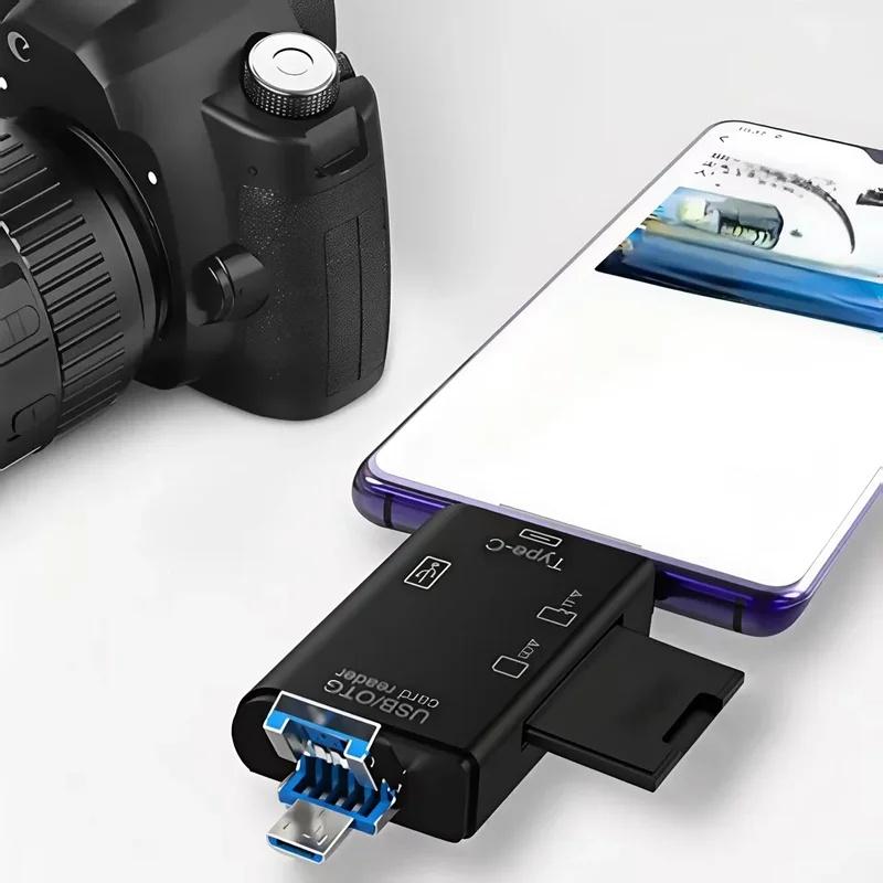 6-in-1 Type-C USB Card Reader, Flip Cover to Micro Adapter for Smartphones and Computers, USB2.0 OTG Card, with A and C Types
