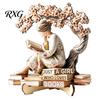 Minimalist Shelf Decor Sculpture Wooden Reading Girl Figurine, Stable Pastoral Style Statue Desktop Base Craft Decor, Artistic Healing Ornament,