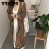 Spring and Autumn Loose and Thin Solid Color Lapels Over The Knee Anti-sai Long Shirt Cardigan Windbreaker Jacket Women Blouse