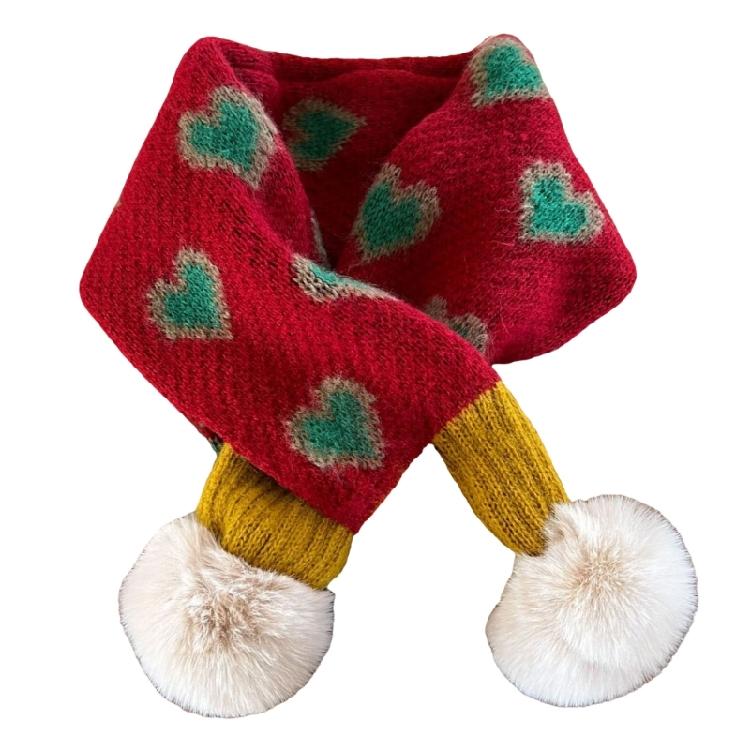 Warm Knitted Neck Scarf for Kids Heart Pattern Crossed Scarf for Boy and Girl Winter Warmth Neck Gaiter for Daily Use