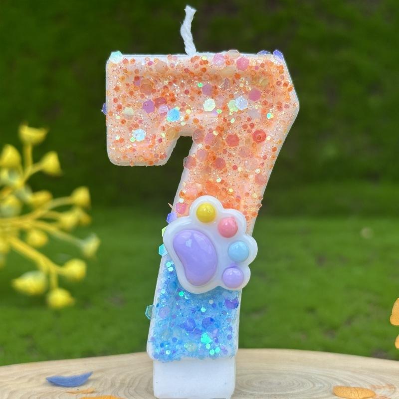 Sequin Cat Paw Dog Paw Digital Birthday Candle Cake Party Decoration First Birthday Celebration