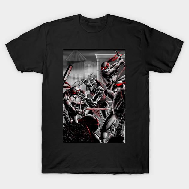 Asian Size Men Print T-shirt Ninja Turtles Versus Shredder No-Cut Heat Transfer Print Cotton Tshirt